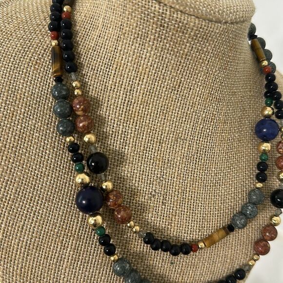 Vintage Mix Real Stone Beaded Necklace 32” - Picture 3 of 5